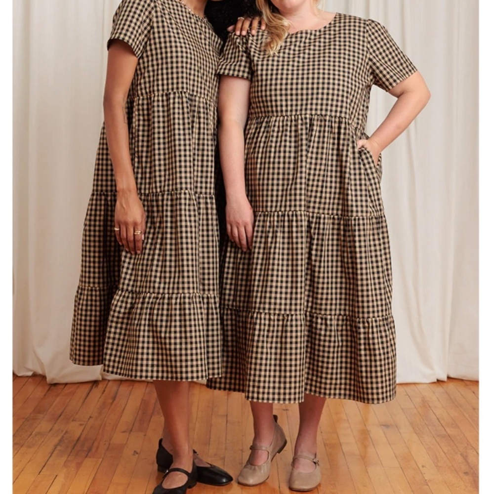 ISO Chalet Dress in Tiered Coffee Gingham
